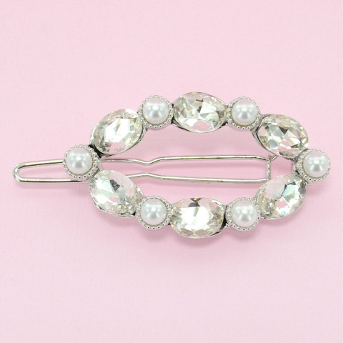 Oval Crystal & Pearl Barrette Oval Crystal & Pearl Barrette