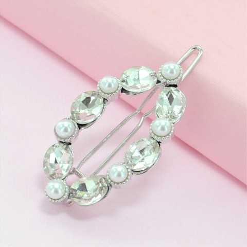 Oval Crystal & Pearl Barrette Oval Crystal & Pearl Barrette