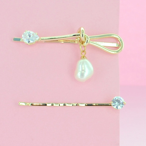 Crystal and Pearl Knot Bobby Pin (2-Pack) Crystal and Pearl Knot Bobby Pin (2-Pack)