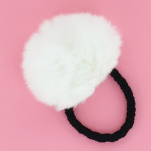 Genuine Rabbit Fur Pom Pom Ponytail Holder Genuine Rabbit Fur Pom Pom Ponytail Holder