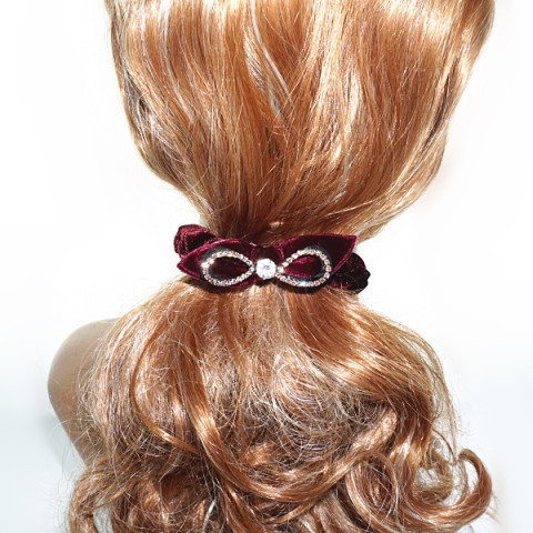 Silk Like Velvet Crystal Bow Ponytail Holder Silk Like Velvet Crystal Bow Ponytail Holder