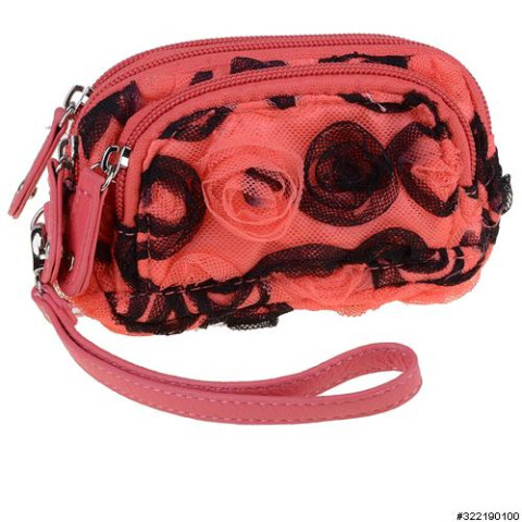 Floral Triple Compartment Wristlet Change Purse Floral Triple Compartment Wristlet Change Purse