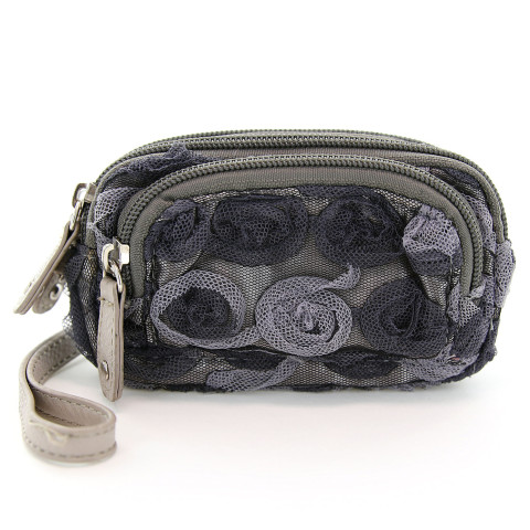 Floral Triple Compartment Wristlet Change Purse Floral Triple Compartment Wristlet Change Purse