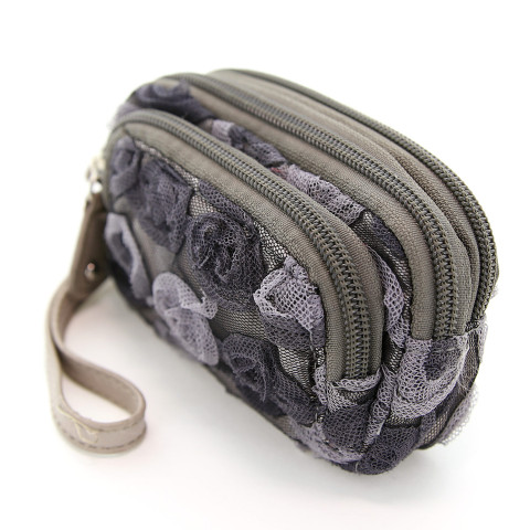 Floral Triple Compartment Wristlet Change Purse Floral Triple Compartment Wristlet Change Purse