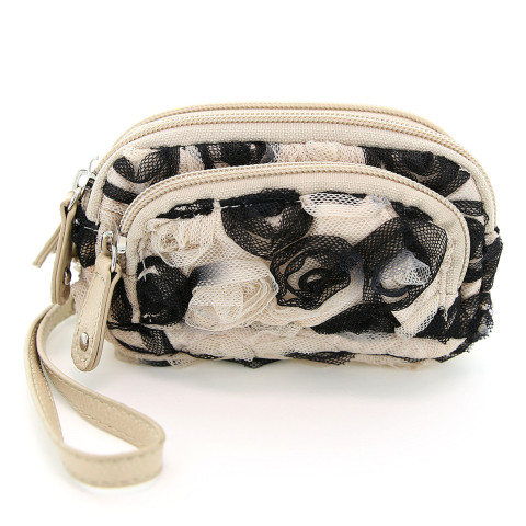 Floral Triple Compartment Wristlet Change Purse Floral Triple Compartment Wristlet Change Purse