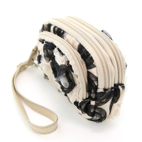 Floral Triple Compartment Wristlet Change Purse Floral Triple Compartment Wristlet Change Purse