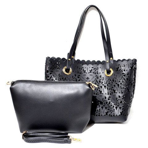 Cutout Faux Leather Tote & Pouch Cutout Faux Leather Tote & Pouch