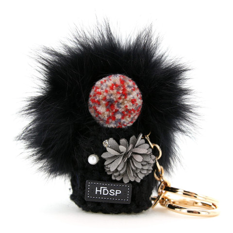 Knit Hat With Genuine Rabbit Fur Pompom Key Chain Knit Hat With Genuine Rabbit Fur Pompom Key Chain