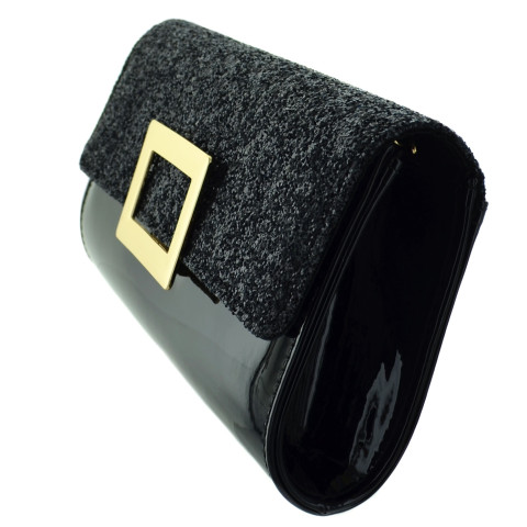 Glitter & Buckle Faux Patent Leather Clutch Glitter & Buckle Faux Patent Leather Clutch
