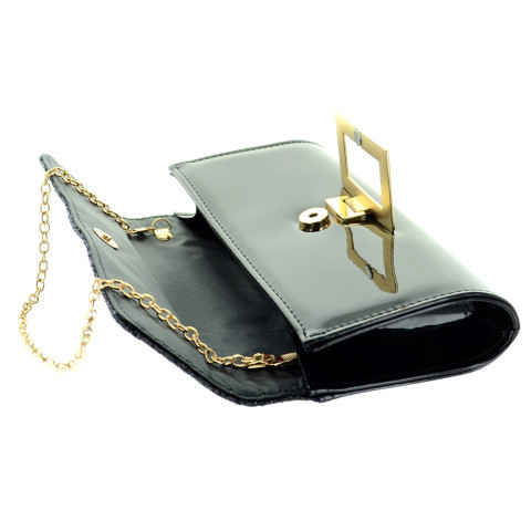 Glitter & Buckle Faux Patent Leather Clutch Glitter & Buckle Faux Patent Leather Clutch