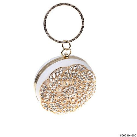 Bangle Top Crystal Deco Faux Leather Circle Clutch Bangle Top Crystal Deco Faux Leather Circle Clutch