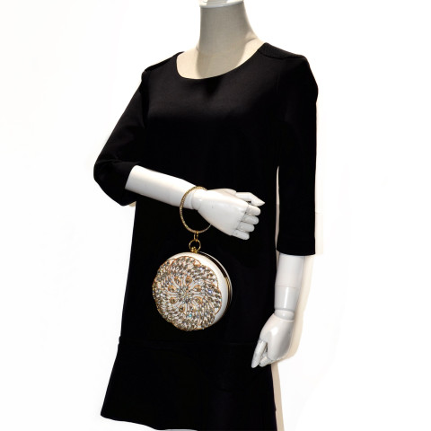 Bangle Top Crystal Deco Faux Leather Circle Clutch Bangle Top Crystal Deco Faux Leather Circle Clutch