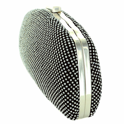 Crystal-dotted Metal Mesh Clutch