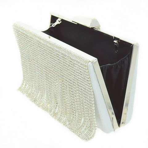 Lavish Crystal Fringe Clu, Silver Lavish Crystal Fringe Clu, Silver