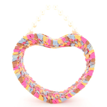 Pearl Handle Heart Clear Woven Frame Bag