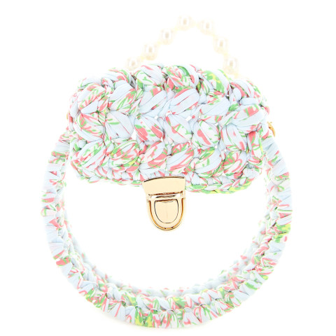 Pearl Handle Round Clear Woven Frame Bag Pearl Handle Round Clear Woven Frame Bag