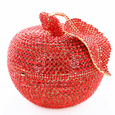 Crystal-Embellished Apple Evening Clutch