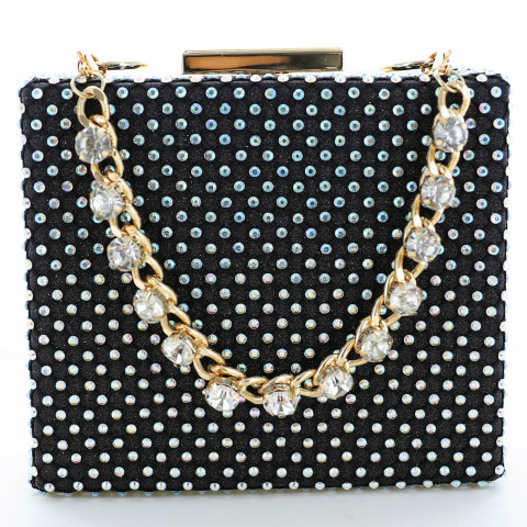 Rhinestone-Embellished Crystal Handle Box Clutch Rhinestone-Embellished Crystal Handle Box Clutch