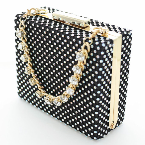 Rhinestone-Embellished Crystal Handle Box Clutch Rhinestone-Embellished Crystal Handle Box Clutch