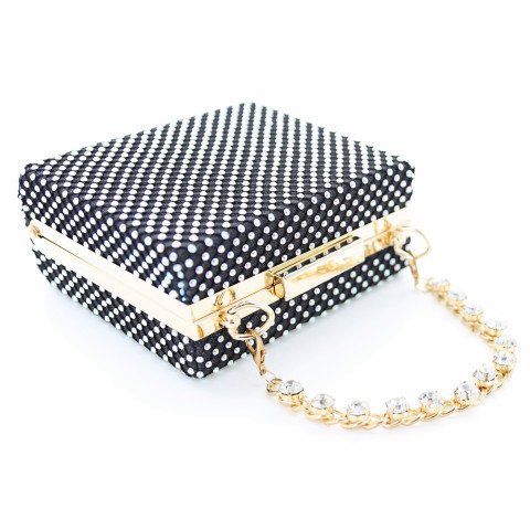 Rhinestone-Embellished Crystal Handle Box Clutch Rhinestone-Embellished Crystal Handle Box Clutch